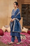 Buy_Seher Jaipur_Blue Muslin Silk Embroidered Floral V Neck Saba Kurta Pant Set _Online_at_Aza_Fashions