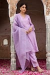 Seher Jaipur_Purple Muslin Silk Embroidered Lace V Neck Zeena Kurta Pant Set _Online_at_Aza_Fashions
