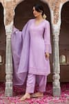 Buy_Seher Jaipur_Purple Muslin Silk Embroidered Lace V Neck Zeena Kurta Pant Set _Online_at_Aza_Fashions