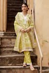 Buy_Seher Jaipur_Yellow Muslin Silk Embroidered Lace V Neck Mariya Kurta Pant Set _at_Aza_Fashions