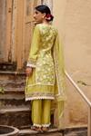 Shop_Seher Jaipur_Yellow Muslin Silk Embroidered Lace V Neck Mariya Kurta Pant Set _at_Aza_Fashions