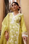 Shop_Seher Jaipur_Yellow Muslin Silk Embroidered Lace V Neck Mariya Kurta Pant Set _Online_at_Aza_Fashions