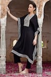 Buy_Seher Jaipur_Black Muslin Silk Embroidered Floral V Neck Fiza Long Kaftan And Pant Set _Online_at_Aza_Fashions