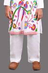 Buy_Lakshmi Reddy_White Satin Raw Silk Printed Parrot Embroidered Kurta And Pant Set_Online_at_Aza_Fashions