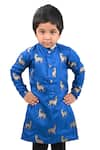 Lakshmi Reddy_Blue Roman Silk Printed Parrot Deer Kurta And Pant Set _Online_at_Aza_Fashions