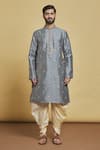 Arihant Rai Sinha_Grey Silk Embroidery Thread Floral Work Kurta And Dhoti Pant Set _Online_at_Aza_Fashions