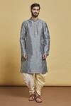 Buy_Arihant Rai Sinha_Grey Silk Embroidery Thread Floral Work Kurta And Dhoti Pant Set _Online_at_Aza_Fashions