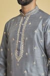 Shop_Arihant Rai Sinha_Grey Silk Embroidery Thread Floral Work Kurta And Dhoti Pant Set _Online_at_Aza_Fashions