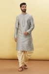 Buy_Arihant Rai Sinha_Grey Silk Embroidery Thread Placket Floral Kurta And Dhoti Pant Set _Online_at_Aza_Fashions