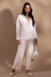 Buy_Zamoraa The Label_Ivory Chanderi Silk Embroidery Beads V Neck Placket Kurta With Pant _at_Aza_Fashions