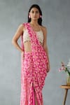 Shop_Zamoraa The Label_Pink Saree Georgette Print Geometric Flora Scoop Pre-draped With Blouse _at_Aza_Fashions