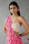 Zamoraa The Label_Pink Saree Georgette Print Geometric Flora Scoop Pre-draped With Blouse _Online_at_Aza_Fashions