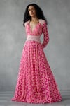 Buy_Mukta Sabharwal_Pink Georgette Print Geometric Bloom V Neck Blossom Maxi Gown _at_Aza_Fashions