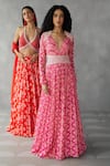 Shop_Zamoraa The Label_Pink Georgette Print Geometric Bloom V Neck Blossom Maxi Gown _at_Aza_Fashions