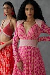 Mukta Sabharwal_Pink Georgette Print Geometric Bloom V Neck Blossom Maxi Gown _Online_at_Aza_Fashions