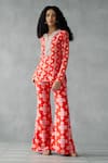 Buy_Mukta Sabharwal_Red Chanderi Print Flowery Graphic Notched V Neck Tunic With Pant _at_Aza_Fashions