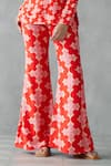 Zamoraa The Label_Red Chanderi Print Flowery Graphic Notched V Neck Tunic With Pant _Online_at_Aza_Fashions