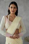 Mukta Sabharwal_Cream Saree Georgette Crepe Embroidery Pearls V Pre-draped With Tassel Blouse _Online_at_Aza_Fashions