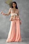 Buy_Zamoraa The Label_Pink Georgette Crepe Print Botanic Floral Embellished Peplum Tunic With Pant _at_Aza_Fashions