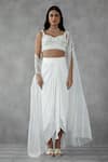 Shop_Zamoraa The Label_Ivory Skirt Satin Georgette Embroidery Sequin Pearl Embellished Draped Set _at_Aza_Fashions