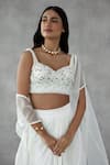 Zamoraa The Label_Ivory Skirt Satin Georgette Embroidery Sequin Pearl Embellished Draped Set _Online_at_Aza_Fashions