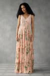 Buy_Zamoraa The Label_Pink Georgette Print Botanic Bloom V Neck Embellished Maxi Gown_at_Aza_Fashions