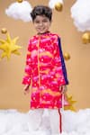 Little Shiro_Pink 100% Cotton Satin Embroidery Stars Mysteries Of Dawn Clouds Print Kurta Set _Online_at_Aza_Fashions