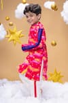 Little Shiro_Pink 100% Cotton Satin Embroidery Stars Mysteries Of Dawn Clouds Print Kurta Set _at_Aza_Fashions