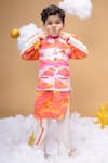 Buy_Little Shiro_Off White 100% Cotton Satin You Are My Sunshine Sunset Sky Print Bundi Kurta Set _at_Aza_Fashions