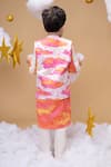 Shop_Little Shiro_Off White 100% Cotton Satin You Are My Sunshine Sunset Sky Print Bundi Kurta Set _at_Aza_Fashions