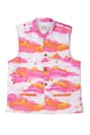 Buy_Little Shiro_Off White 100% Cotton Satin You Are My Sunshine Sunset Sky Print Bundi Kurta Set 