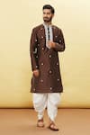 Buy_Arihant Rai Sinha_Brown Silk Embroidered Floral Spring Kurta And Dhoti Pant Set _Online_at_Aza_Fashions