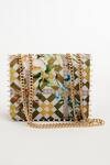 Shop_The Garnish Company_Yellow Pearls Peonies Print Sling Bag _at_Aza_Fashions