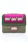 Buy_The Garnish Company_Fuchsia Bead Khillari Cow Print And Woven Sling Bag _at_Aza_Fashions