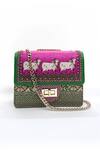 Buy_The Garnish Company_Fuchsia Bead Khillari Cow Print And Woven Sling Bag _Online_at_Aza_Fashions