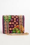 Shop_The Garnish Company_Fuchsia Floral Tiles Print Sling Bag _at_Aza_Fashions