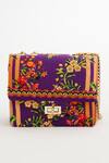 Buy_The Garnish Company_Purple Floral Wallpaper Print And Bead Embroidered Snowdrop Sling Bag _at_Aza_Fashions