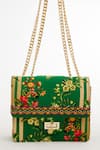 Buy_The Garnish Company_Green Floral Wallpaper Print And Bead Embroidered Snowdrop Bag_Online_at_Aza_Fashions