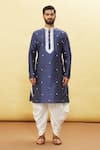 Arihant Rai Sinha_Blue Silk Embroidered Floral Botanical Kurta And Dhoti Pant Set _Online_at_Aza_Fashions