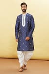 Buy_Arihant Rai Sinha_Blue Silk Embroidered Floral Botanical Kurta And Dhoti Pant Set _Online_at_Aza_Fashions