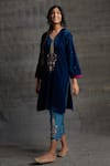 Buy_BO Tree_Blue Velvet, Silk Embroidery, Sequins V-neck Sitarah Kurta And Pant Set_at_Aza_Fashions