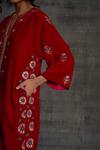 Bo tree_Magenta Kurta: Velvet Embroidered Zari Notched Ulfat And Pant Set For Women_Online_at_Aza_Fashions