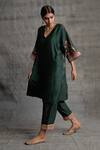 Buy_BO Tree_Green Flax Cotton Embroidered Floral V Neck Gauhar Kaftan And Pant Set _at_Aza_Fashions