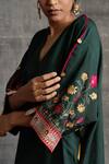 BO Tree_Green Flax Cotton Embroidered Floral V Neck Gauhar Kaftan And Pant Set _Online_at_Aza_Fashions