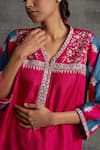 Bo tree_Pink Raw Silk Embroidered Floral V Neck Gul Kurta And Pant Set _Online_at_Aza_Fashions