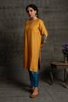 Buy_BO Tree_Yellow Silk, Cotton Zari, Embroidery Collared Zeena Kurta And Pant Set_at_Aza_Fashions