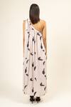 Shop_Doodlage_Cream Modal, Viscose One Shoulder Brushstroke Bloom Dress _at_Aza_Fashions