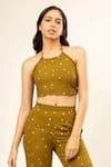 Doodlage_Green Upcycled Cotton/cotton Blends Bandhani Crop Top With Tucked Hem Pant _Online_at_Aza_Fashions