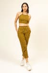 Shop_Doodlage_Green Upcycled Cotton/cotton Blends Bandhani Crop Top With Tucked Hem Pant _Online_at_Aza_Fashions