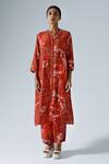 Buy_KLAD_Red Crepe Printed Abstract Floral Mandarin Tunic And Pant Co-ord Set _at_Aza_Fashions